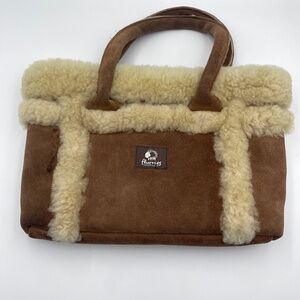 Flurries Shearling Suede Tote Bag Brown Faux Fur Winter Handbag Cozy Style